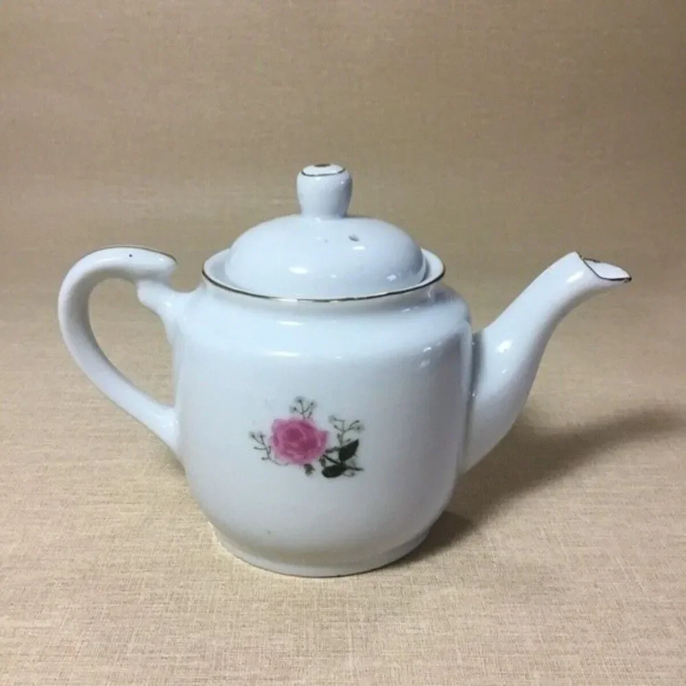Vintage Lefton NE 4063 Hand Painted White/Pink Rose Tea Pot‎ China